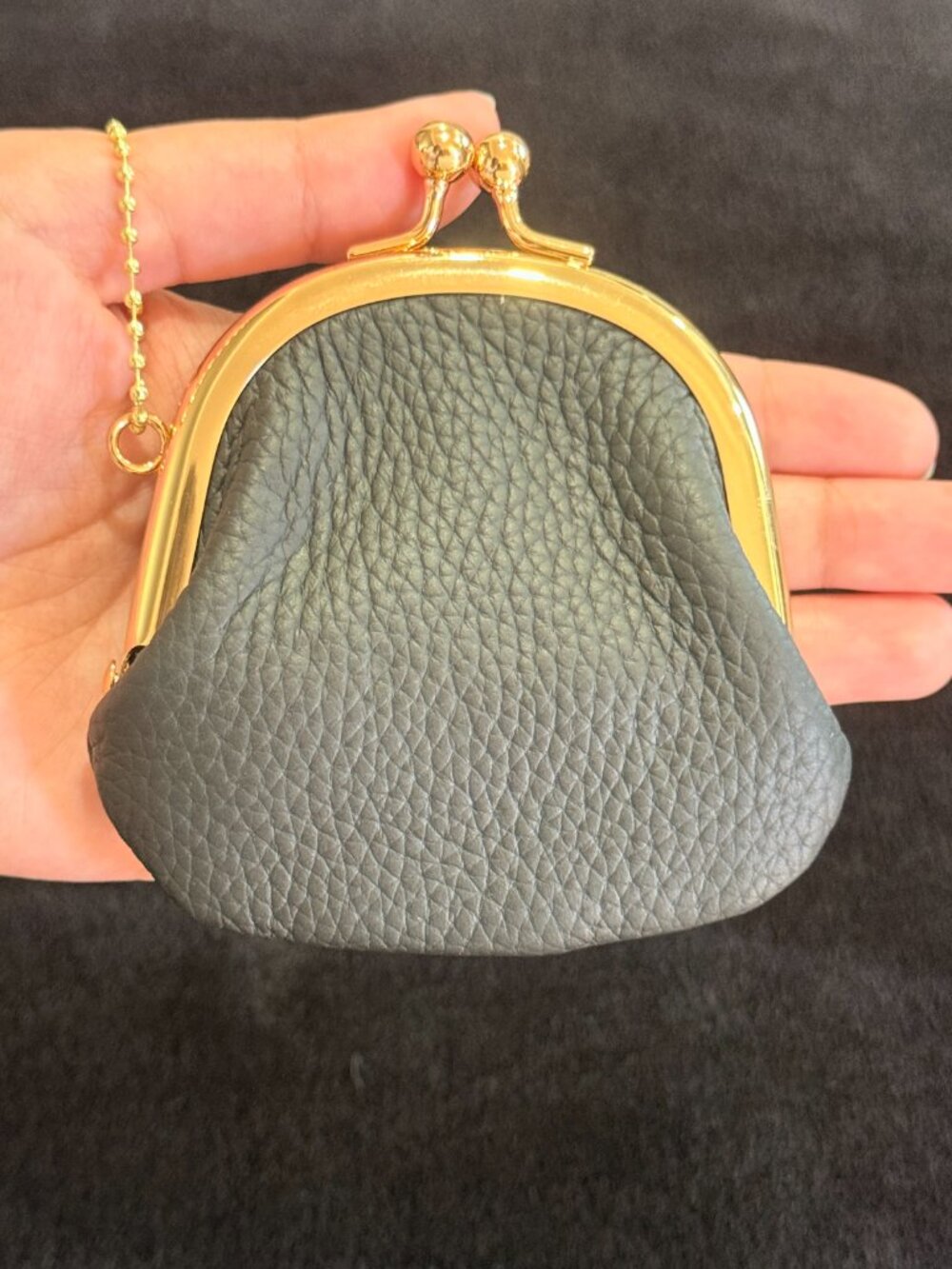 Pebble Leather Mini Kisslock Keychain Ball Chain Bag Charm
